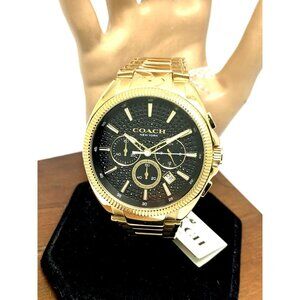 Coach Men's Watch 14602697 Jackson Quartz Chronograph Black Dial Gold Steel 44mm